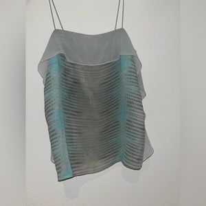 ARMANI EXCHANGE - Ruffle Lined Aqua Blue Grey SILK Spaghetti Strap Top Small